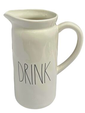 Rae Dunn DRINK Pitcher Creamy White Black Large Letters Dimples NWT 2017 OG
